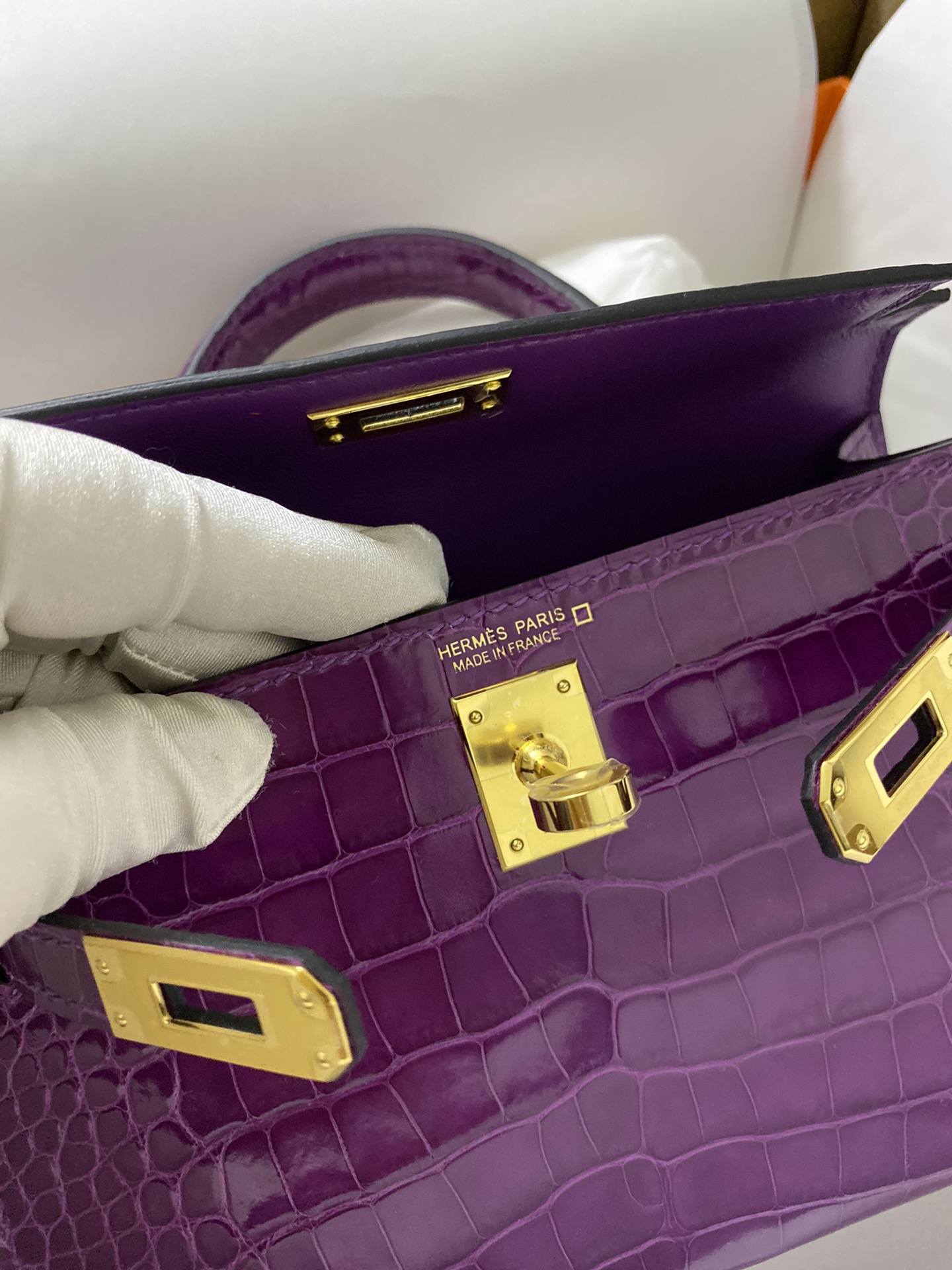 Hermes Kelly Mini II Bag 19CM In Anemone Shiny Alligator Leather